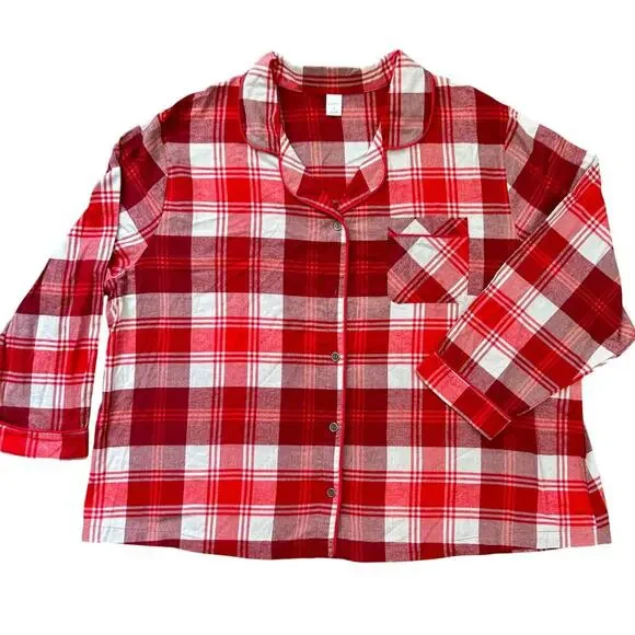 NWOT PJ Set Boxy Plaid Flannel Oversized Cozy Comfy Red Cream Plus Size 3x - Picture 4 of 9